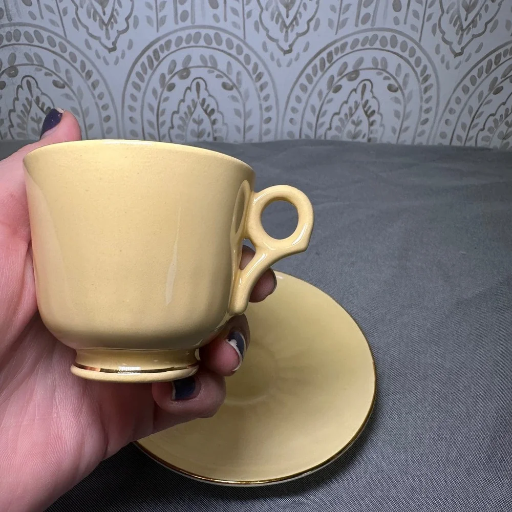 Figgjo Flint‎ Norway Porcelain Cup and Saucer Set Gilded Interior Cream